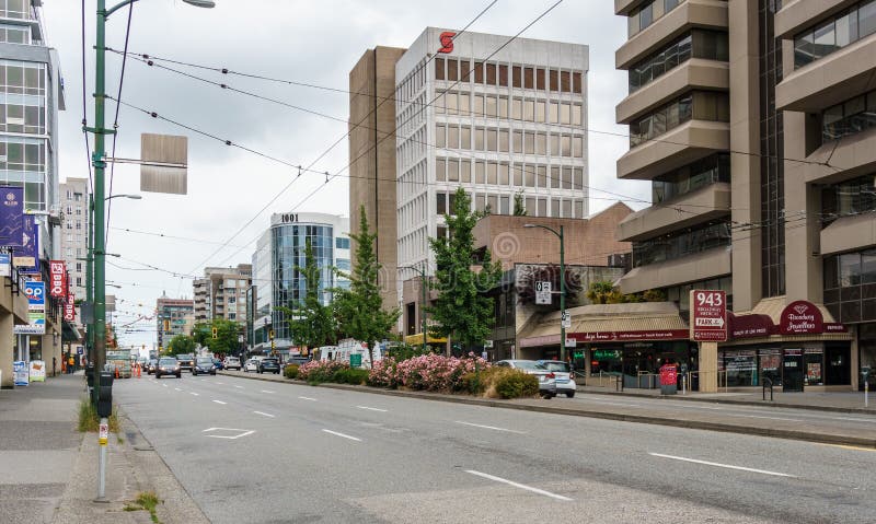 VANCOUVER, CANADA - June 22, 2018: Street View West Broadway in Vancouver British Columbia royalty free stock image VANCOUVER, CANADA - June 22, 2018: Street View West Broadway in Vancouver British Columbia royalty free stock image