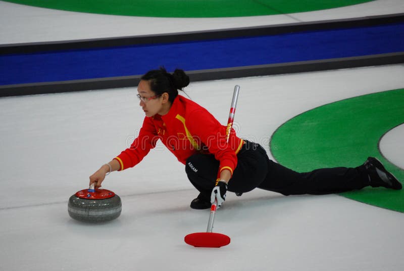 An Olympic curling match (women's) between China and Canada, held at Vancouver Olympic Centre at the 2010 Vancouver Olympic Winter Games. An Olympic curling match (women's) between China and Canada, held at Vancouver Olympic Centre at the 2010 Vancouver Olympic Winter Games.