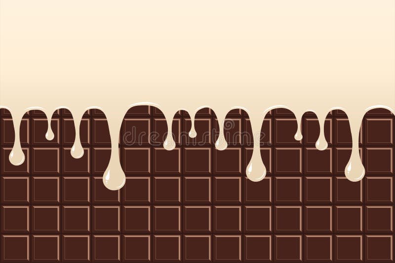 Vaniljkräm Smältt vaniljkräm som dryper ner på bakgrund för chokladstång stock illustrationer