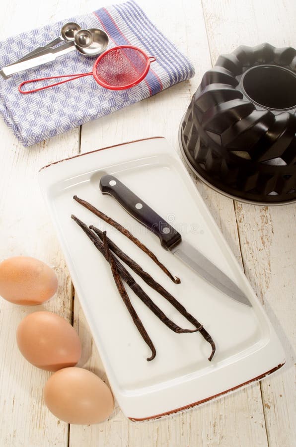 Vanilla Beans on a Plate with Knife Stock Photo Image of towel, plate