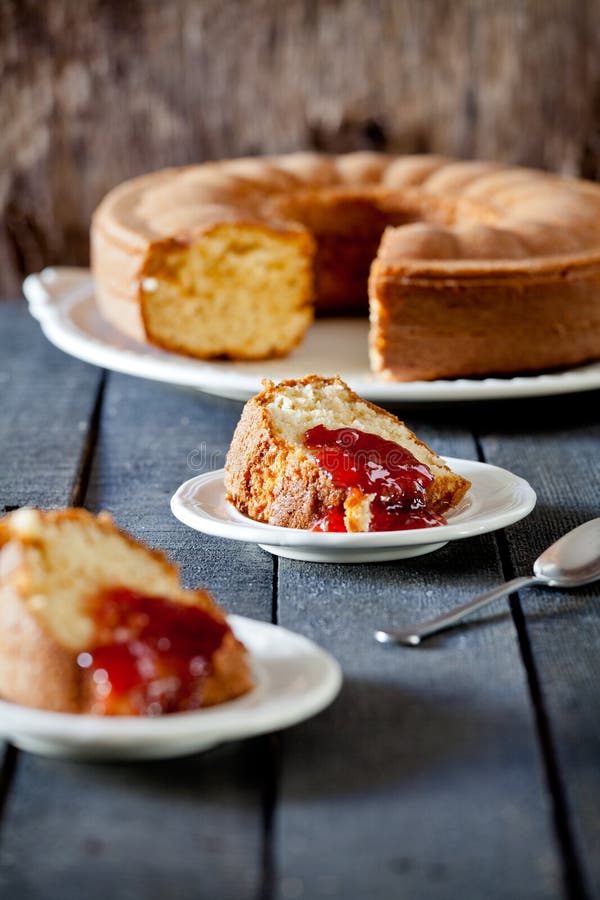 Vanilla Cake with Fresh Strawberry Jam Stock Image Image of cutlery