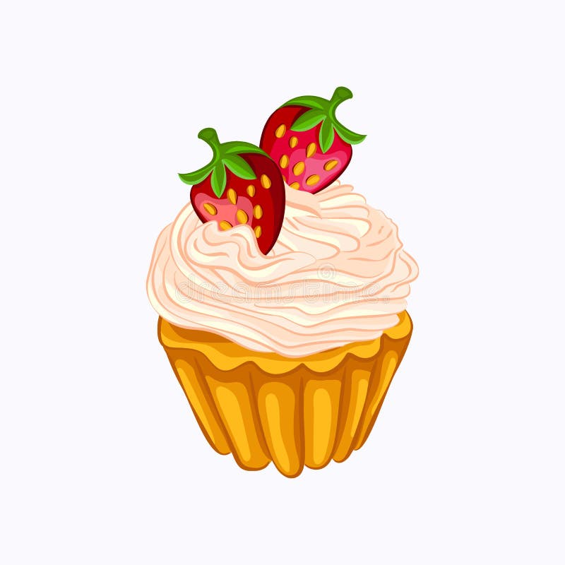 Vanilla cupcake with cream and strawberry isolated stock illustration Vanilla cupcake with cream and strawberry isolated stock illustration