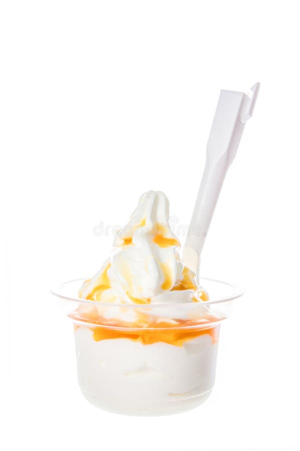 Vanilla ice cream with caramel dressing