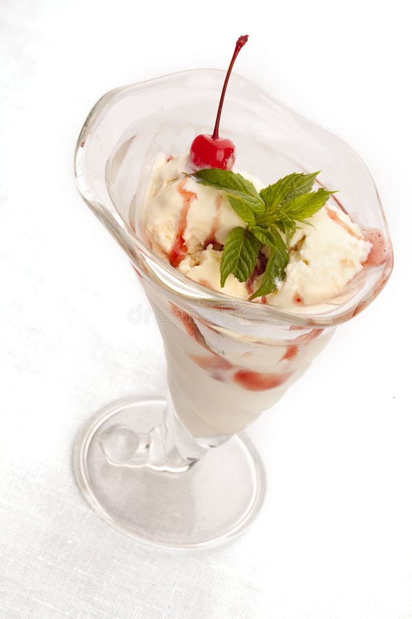 Vanilla ice-cream with cherry