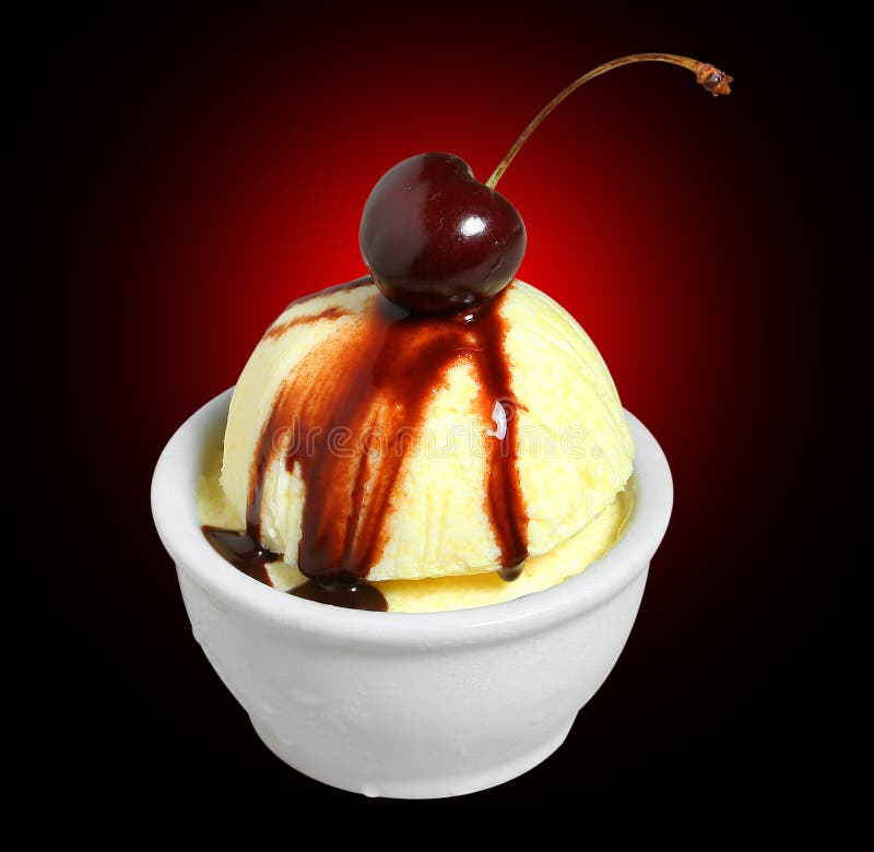 Vanilla ice cream with cherry