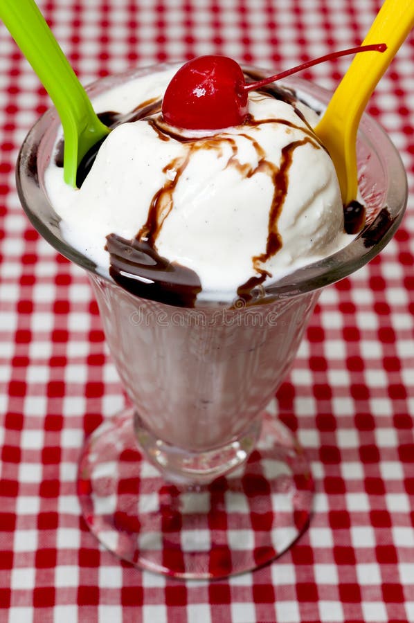 Vanilla Ice Cream with Cherry and Chocolate