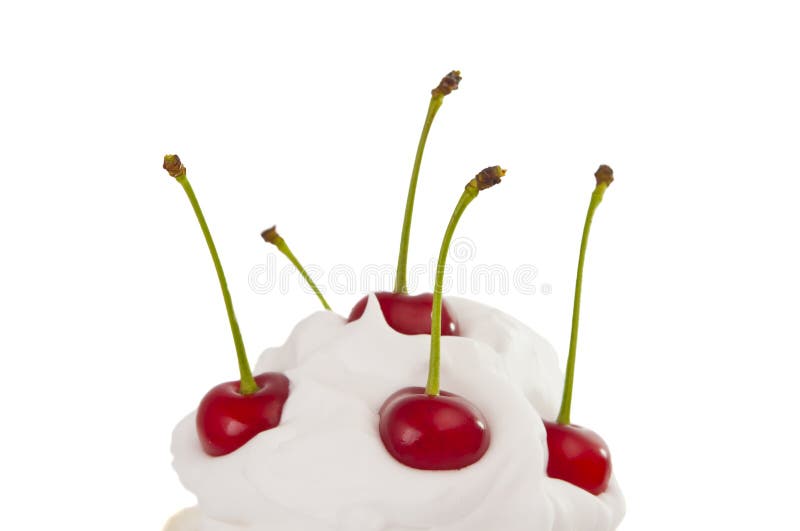 Vanilla ice cream with cherry isolated