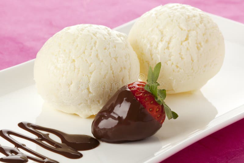 Vanilla Ice Cream and Chocolated Dipped Strawberry Stock Image Image