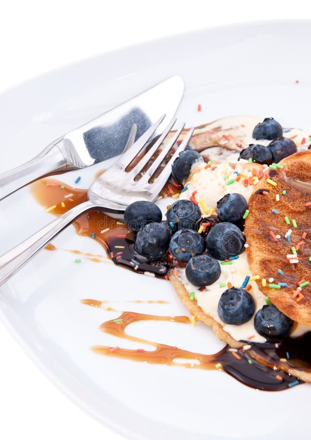 Vanilla Ice Cream Decorated with Blueberries Stock Photo Image of