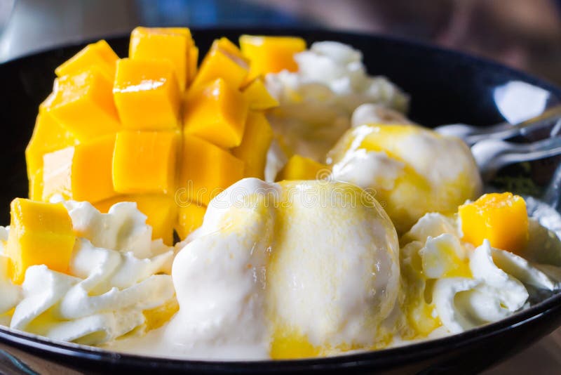 Vanilla Ice Cream with Fresh Mangoes Stock Image Image of custard
