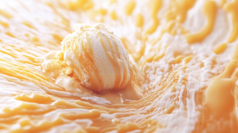 Vanilla Ice Cream Scoop mit Caramel Swirl lizenzfreie abbildung