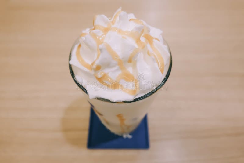 Vanilla Milkshake Smoothie with Caramel in Cafe Stock Photo Image of