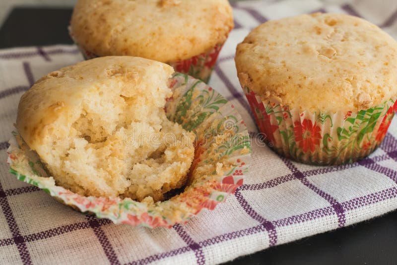 Vanilla Muffins Cupcakes with White Chocolate on a Towel Stock Image ...