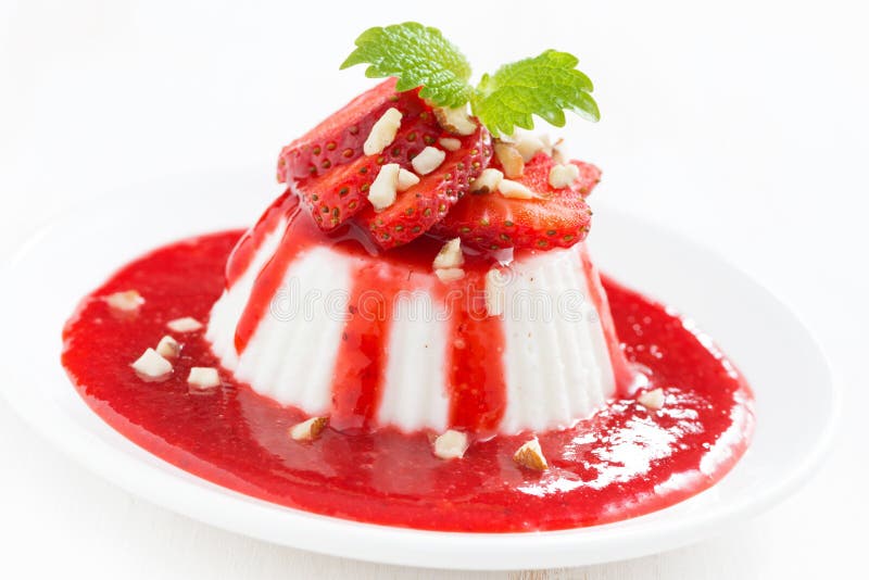 Vanilla Panna Cotta with Strawberry Sauce Stock Photo Image of milk
