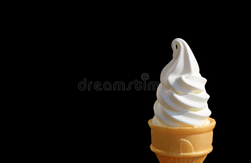 Vanilla Soft Serve Ice Cream Cone Isolated on Black Background with Free Space for Text and Design