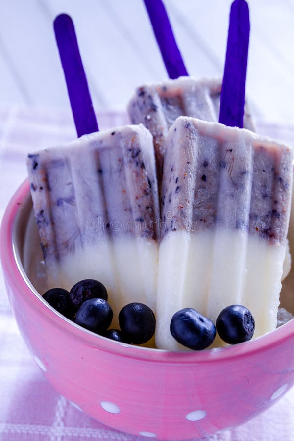 Vanille-, Blaubeer-und Kokosmilch-Eis Am Stiel Stockbild - Bild von ...