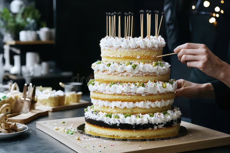 Vanillecremesuche, geschmückt mit zuckerhaltigen Sprinklen vektor abbildung