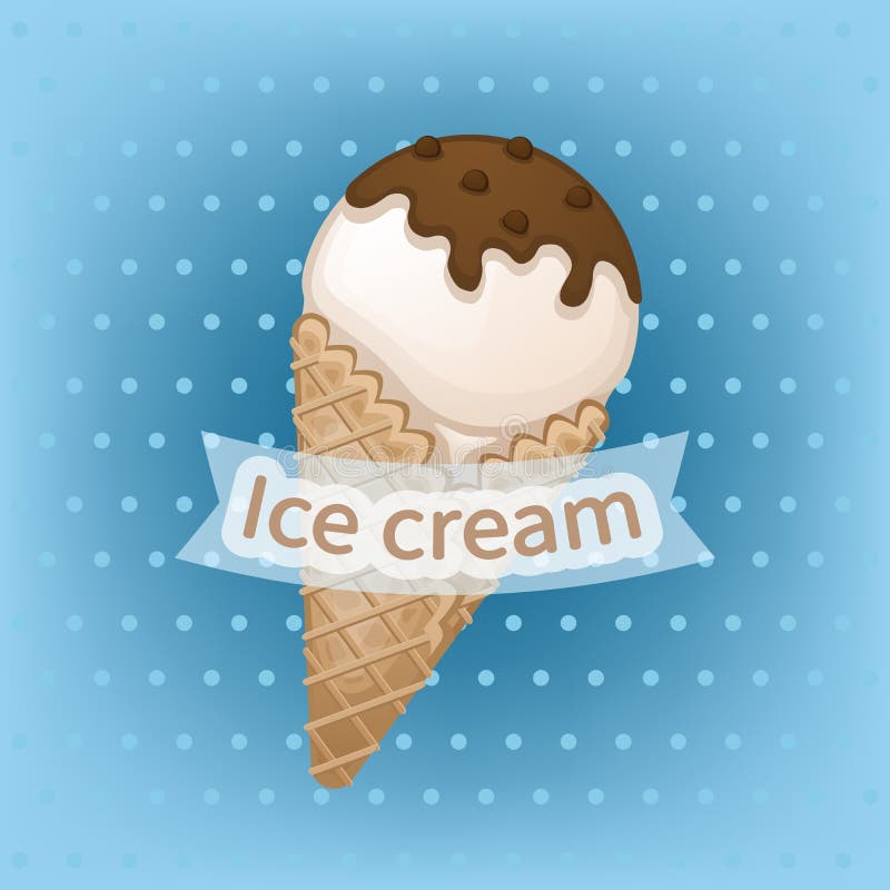 Vanilleroomijs met chocoladebovenste laagje in een wafelkegel Het heerlijke zoete roomijs met chocolade bestrooit vector illustratie Vanilleroomijs met chocoladebovenste laagje in een wafelkegel Het heerlijke zoete roomijs met chocolade bestrooit vector illustratie