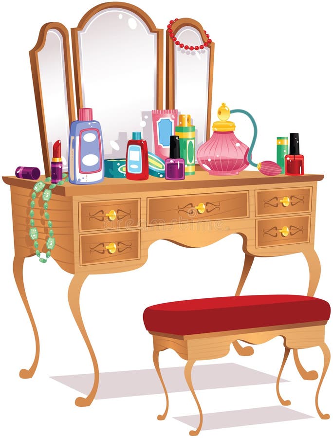 Vanity Table With Makeup And A Chair Stock Vector Illustration