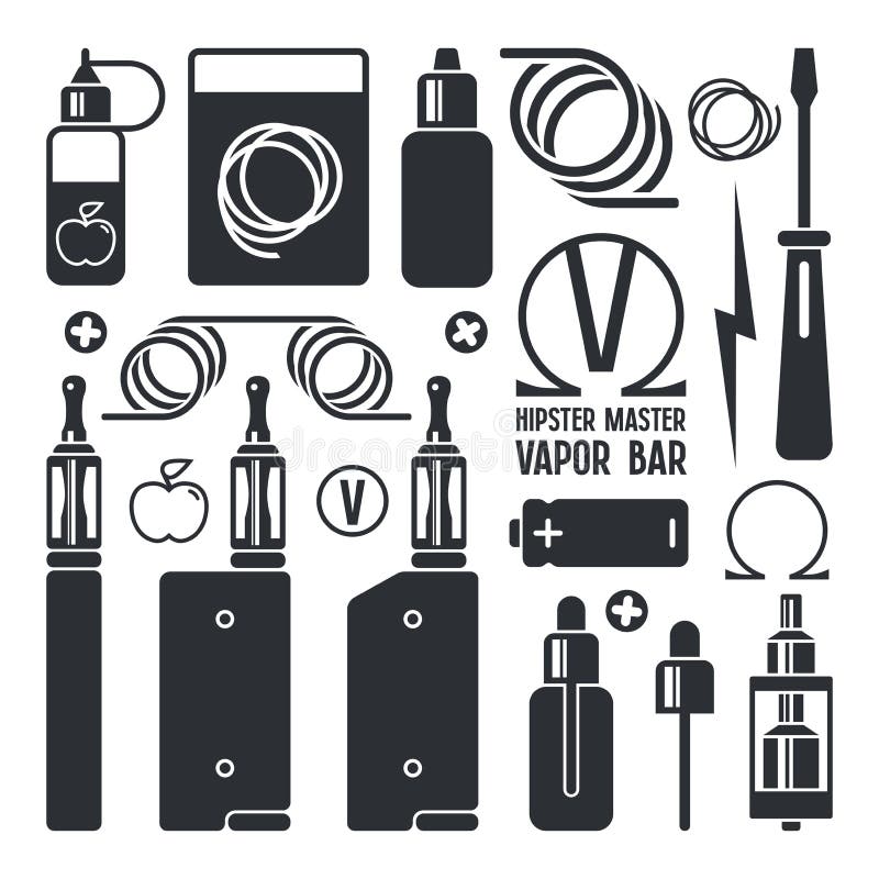 Vape sklepowy i papieros ikony ilustracji Vape sklepowy i papieros ikony ilustracji