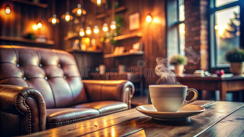 Vapore aromatico ottenuto da una bevanda calda in un caffè rustico concomitante. Generative AI illustrazione di stock