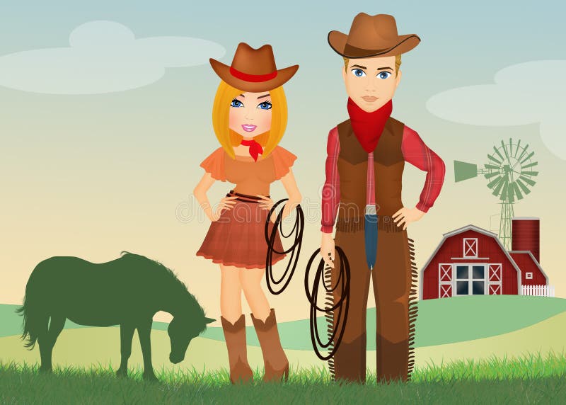 Vaqueira e vaqueiro na exploração agrícola ilustração do vetor Vaqueira e vaqueiro na exploração agrícola ilustração do vetor