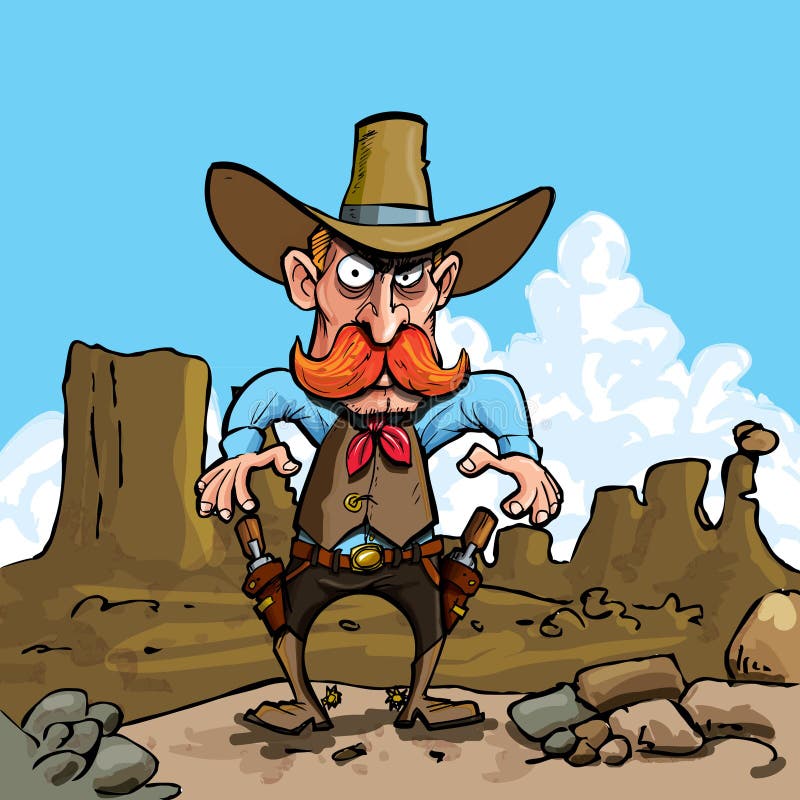 Vaquero de la historieta con los sixguns ilustración del vector Vaquero de la historieta con los sixguns ilustración del vector