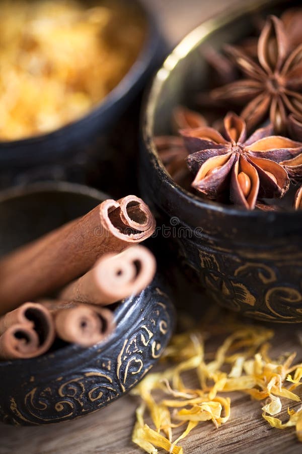Pau de canela e aniz estrelado imagem de stock