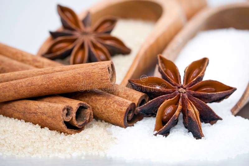 Açúcar e paus de canela foto de stock royalty free