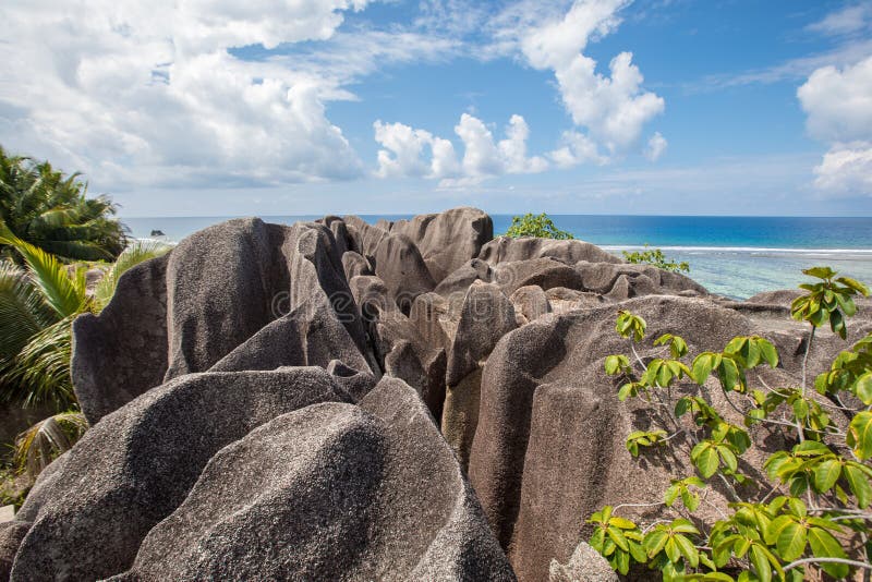 Tropical beach view on the island of La Digue, Seychelles. Tropical beach view on the island of La Digue, Seychelles.