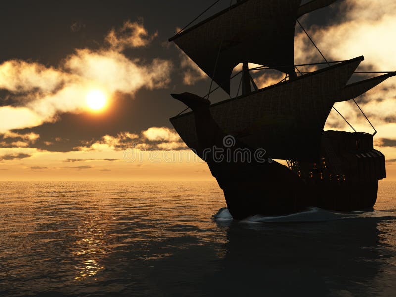 Varend schip bij zonsondergang vector illustratie Varend schip bij zonsondergang vector illustratie