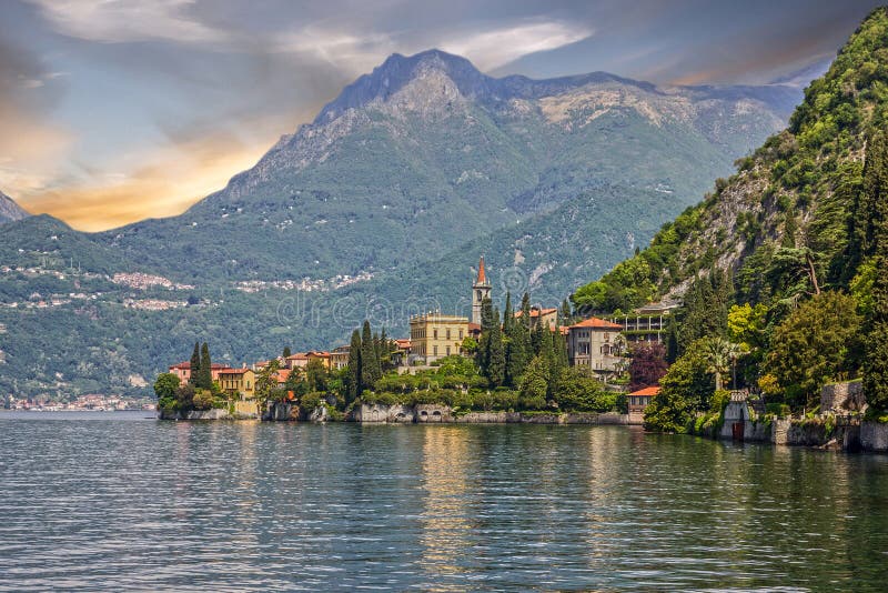 Varenna Town Sunset View, Como Lake, Italy Stock Photo - Image of ...