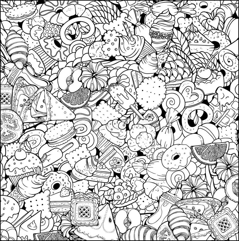Vari dolci e frutti illustrazione di stock Vari dolci e frutti illustrazione di stock