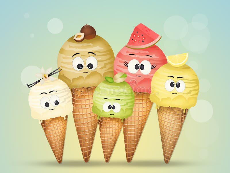 Vari sapori del gelato con i fronti divertenti illustrazione di stock Vari sapori del gelato con i fronti divertenti illustrazione di stock