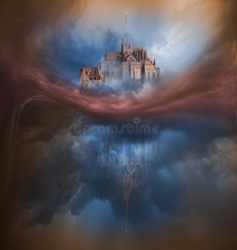 Variación colorida de las nubes con Mont Saint Michel ilustración del vector Variación colorida de las nubes con Mont Saint Michel ilustración del vector