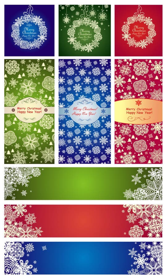 Variación de las etiquetas de Navidad con los copos de nieve de papel stock de ilustración Variación de las etiquetas de Navidad con los copos de nieve de papel stock de ilustración