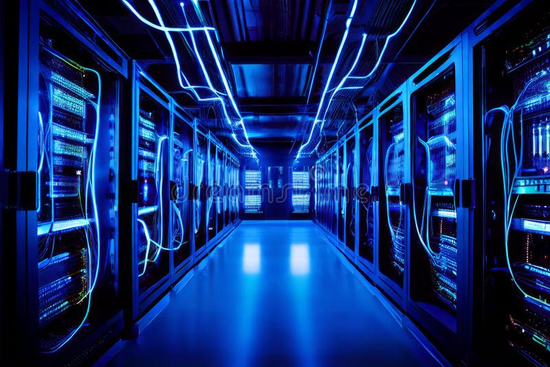 Variant data centers avec courants électriques représentant les données fl. V avec un sentiment de paix et de tranquillité avec des couleurs primaires lumineuses centres de données avec courants électriques représentant le flux de données