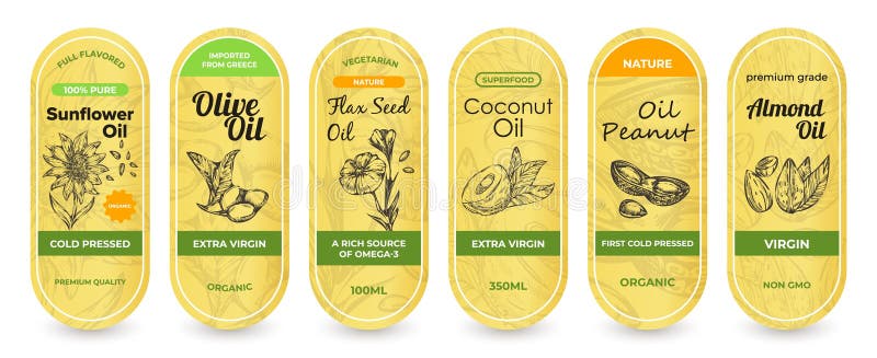 Variant of label design for packaging oil, set