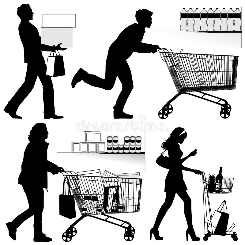 Varias Personas, Haciendo Compras - Siluetas Del Vector 