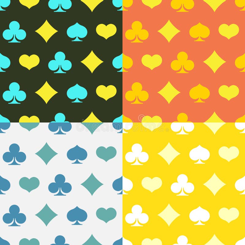 Varicoloredreeks naadloze patronen met kostuums van kaarten vector illustratie Varicoloredreeks naadloze patronen met kostuums van kaarten vector illustratie