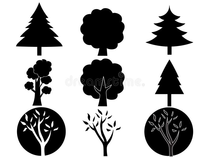 Varie siluette disegnate a mano degli alberi royalty illustrazione gratis Varie siluette disegnate a mano degli alberi royalty illustrazione gratis