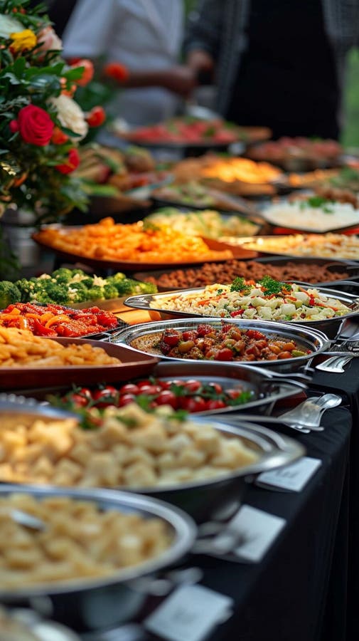 Varied Delights Diverse Buffet Food Offerings Presented in Pleasing ...