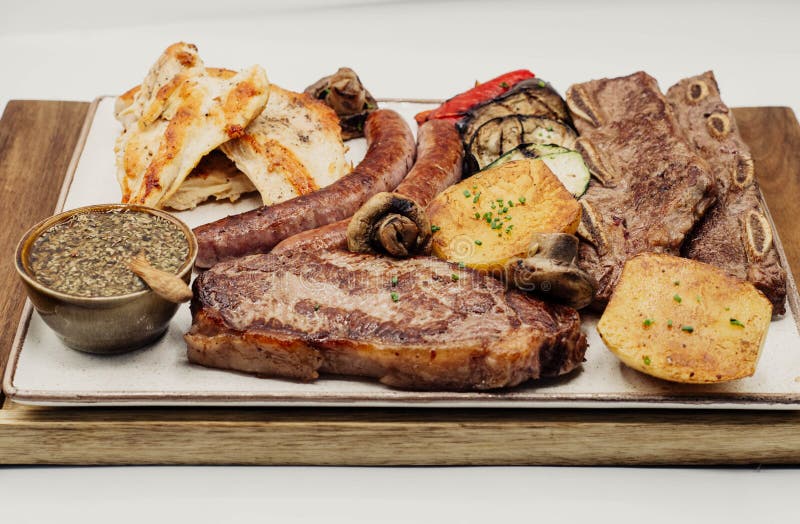 Varied Quality Meat Barbecue with Roasted Potato Stock Image Image of