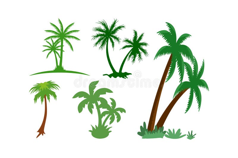 Varieties of Palm Trees - Tropical Silhouettes. stock illustration
