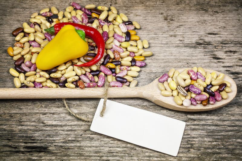 Variety Beans with Chili Pepper Stock Image Image of paper, table