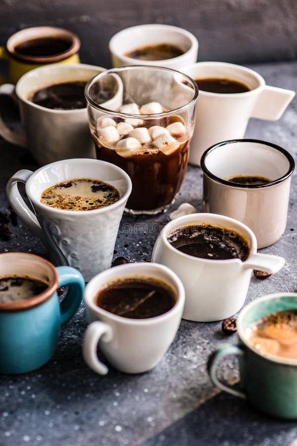 Variety of coffee drinks stock photo. Image of ceramic 201173754