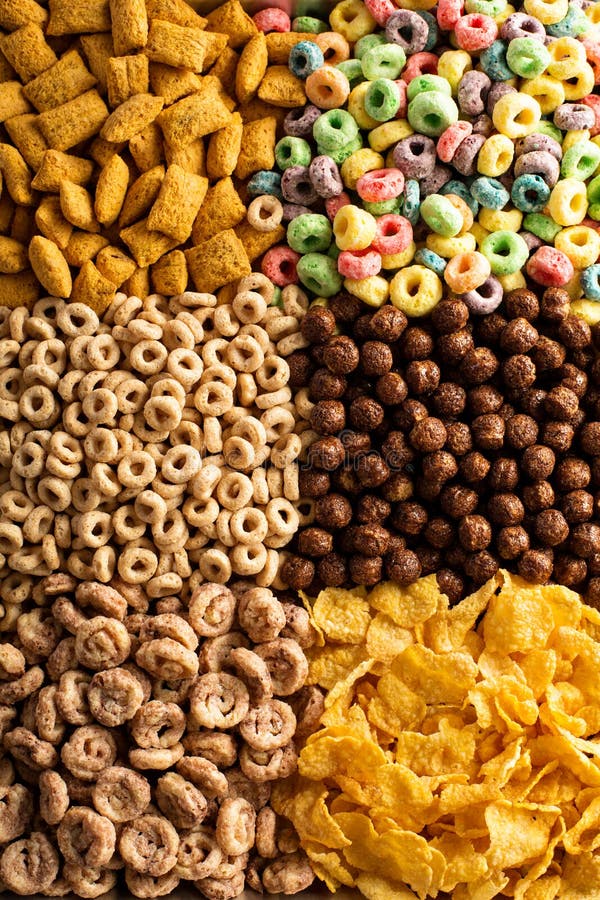 Variety of Cold Cereals Overhead Stock Image Image of kids, morning