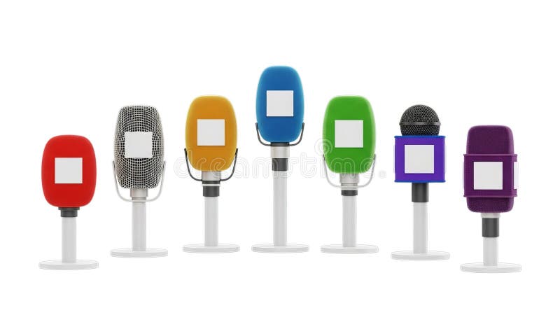 Variety of colored microphones stock illustration