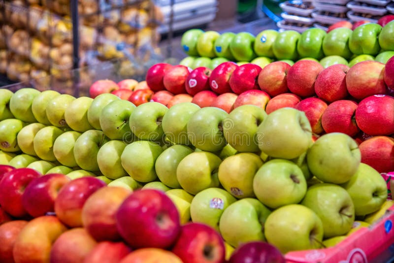Variety of Colorful Apples in a Fruit Shop Stock Image Image of