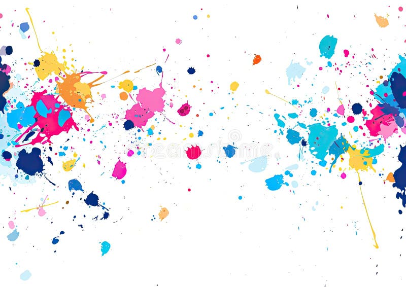 A variety of colorful paint splashes on a white surface stock illustration